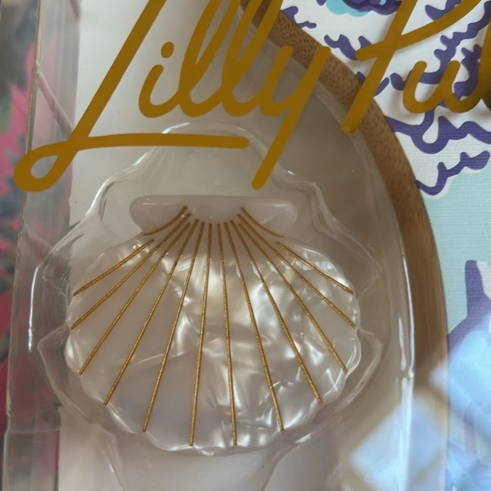 Lilly Pulitzer Purple and Blue Hair Accessory Shell Clip and Violet Paddlebrush
